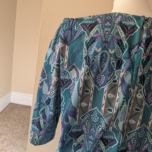 Vintage M.C.S Ltd NY teal abstract paisley dress - Picture 6 of 10